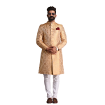 Fawn and Golden Banarasi Brocade Silk Heavy Embroidery Sherwani | Jaipurio